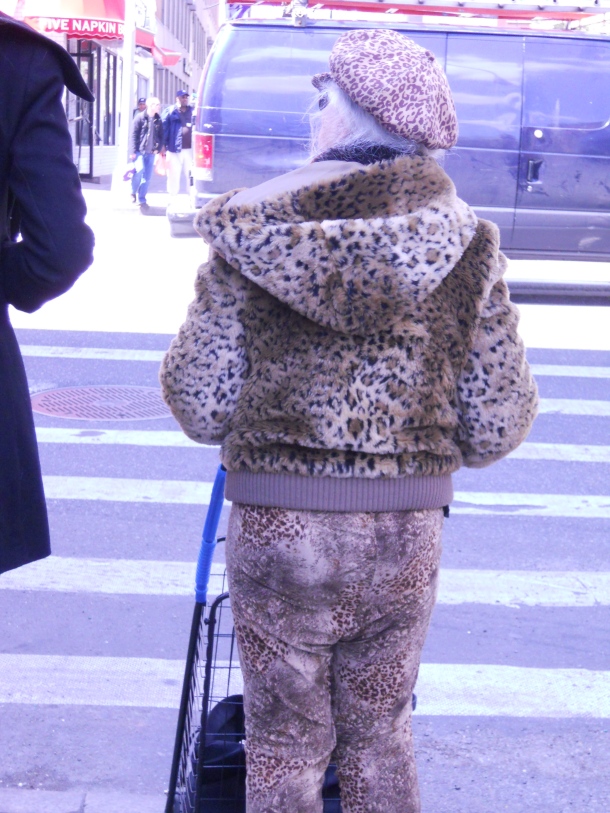 Leopard woman on 14th St, NYC. Photo: Joanie Fritz Zosike